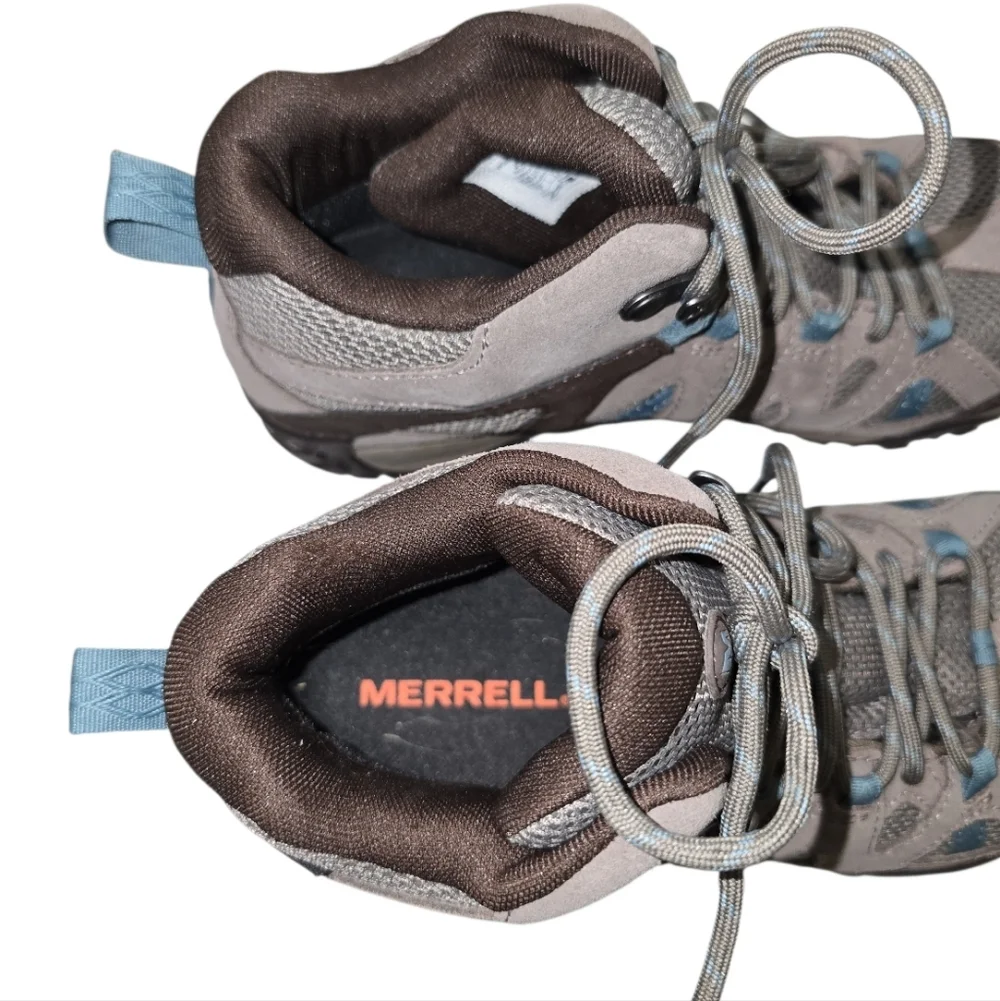 Merrell Deverta 2 Hiking Boot Women 7 Suede Mesh Upper Light Brown Blue Lace-up